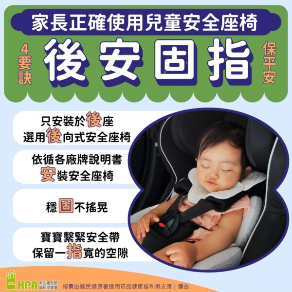 家長正確使用兒童安全座椅 4要訣「後、安、固、指」保平安